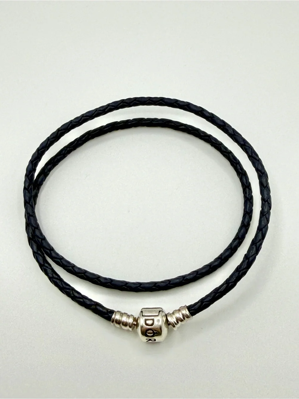Pandora Navy Blue Double Leather Wrap Bracelet S925 ALE Sterling Silver